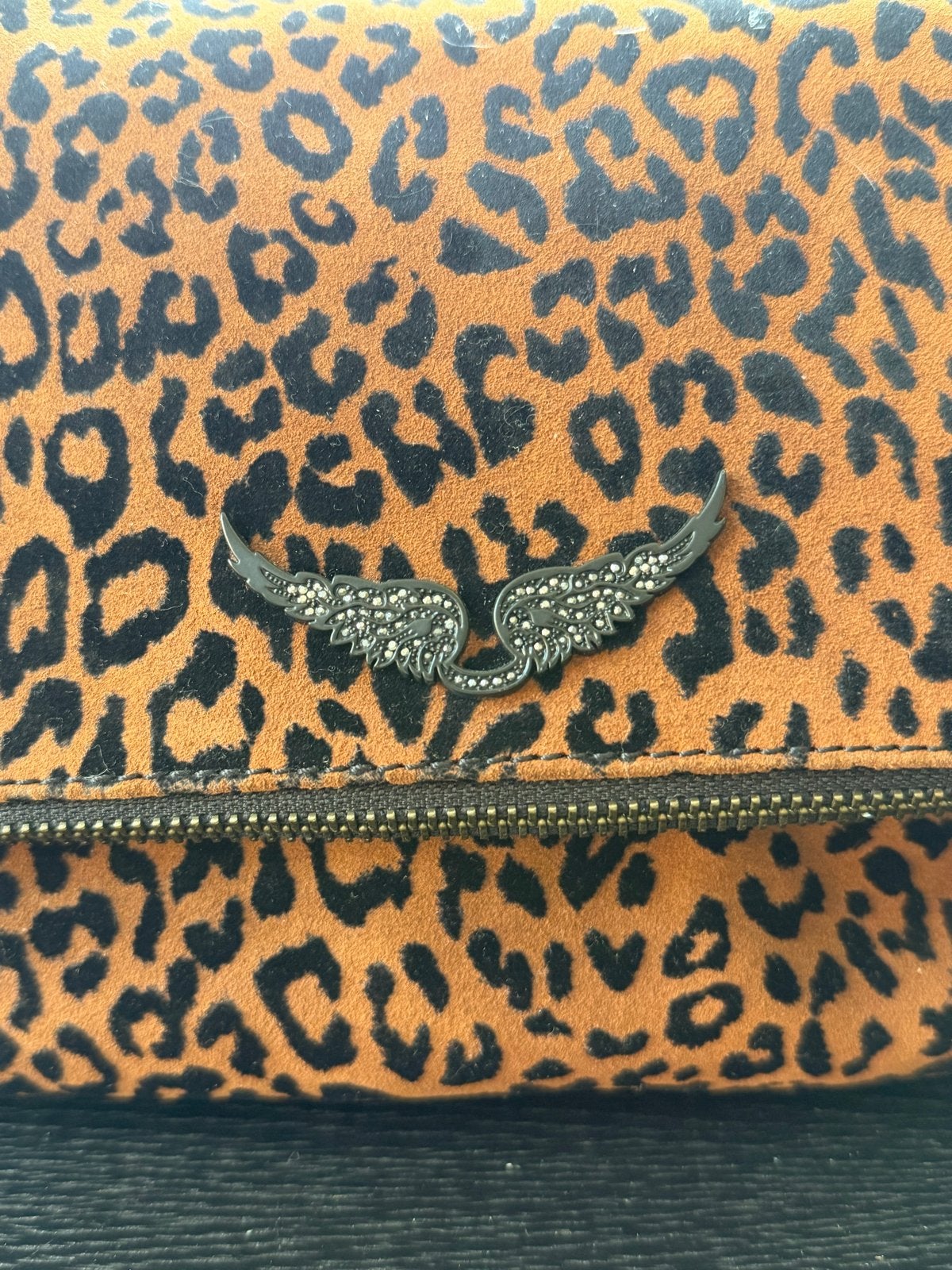 Zadig & Voltaire Rocky Flocked Leo Suède Cognac Schoudertas, Verzenden, Zo goed als nieuw, Bruin, Schoudertasje