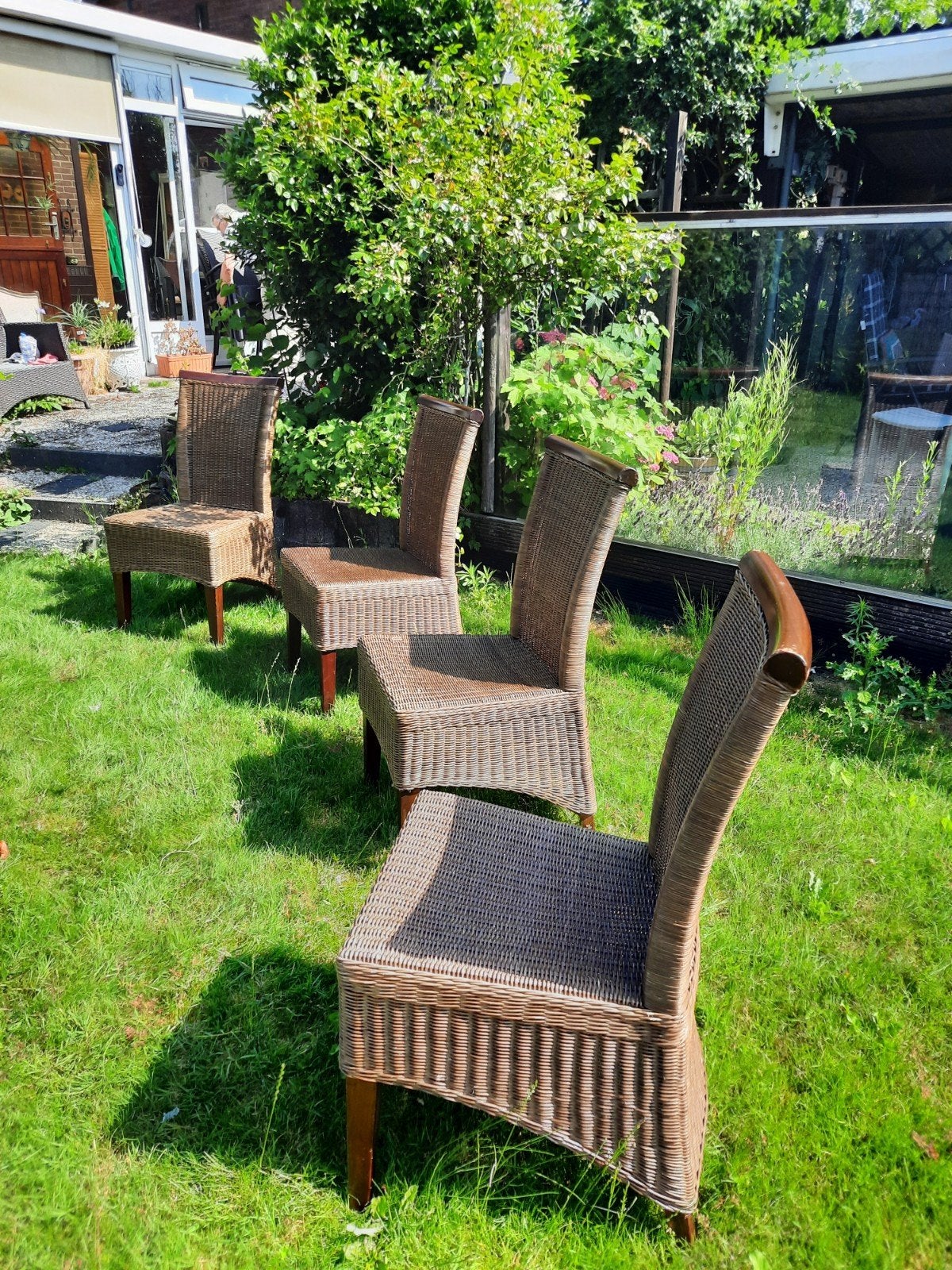 4 rieten eetkamerstoelen, Huis en Inrichting, Stoelen, Ophalen