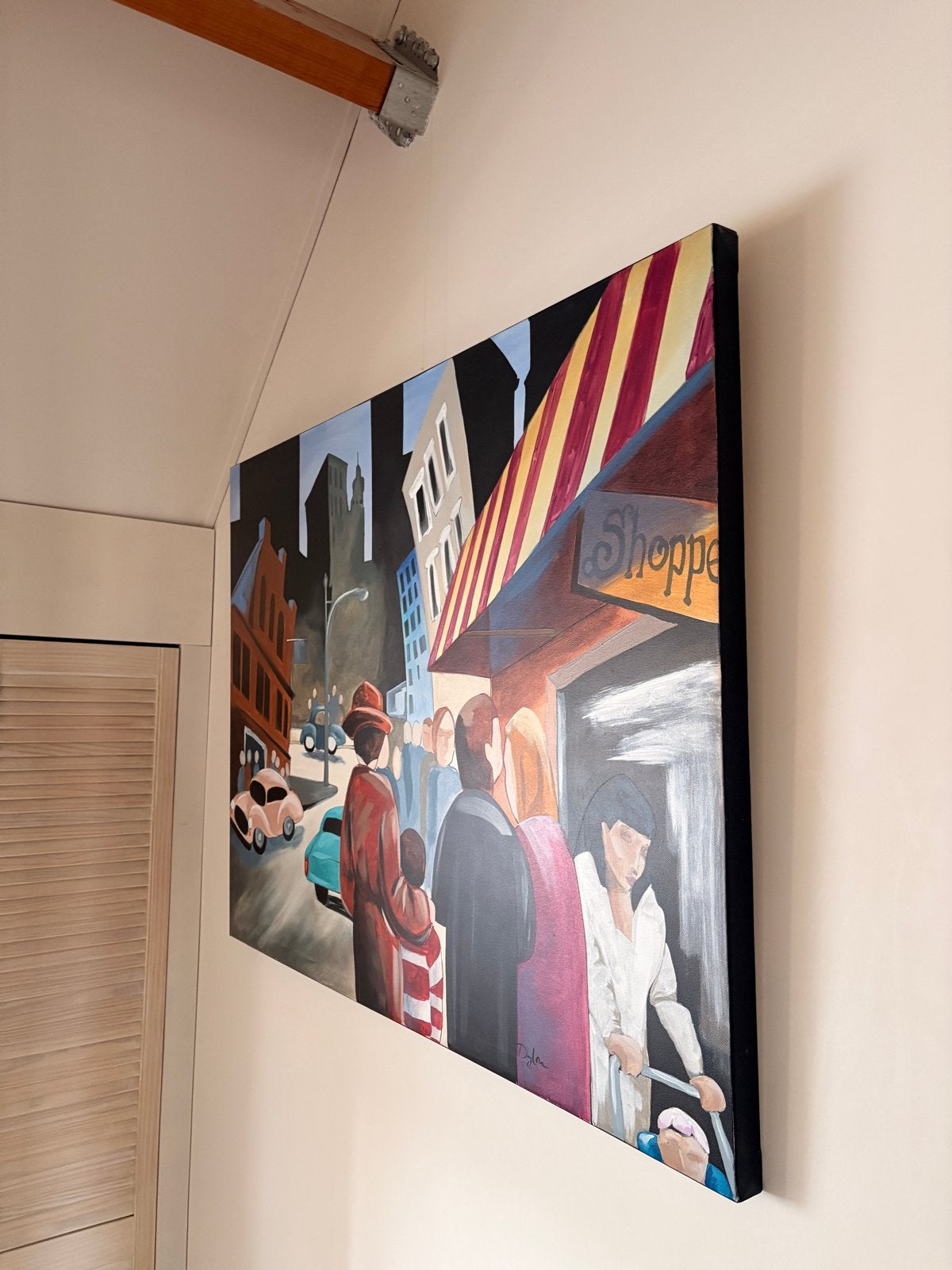 Stadsgezicht Schilderij - Levendige Straatscène, Ophalen