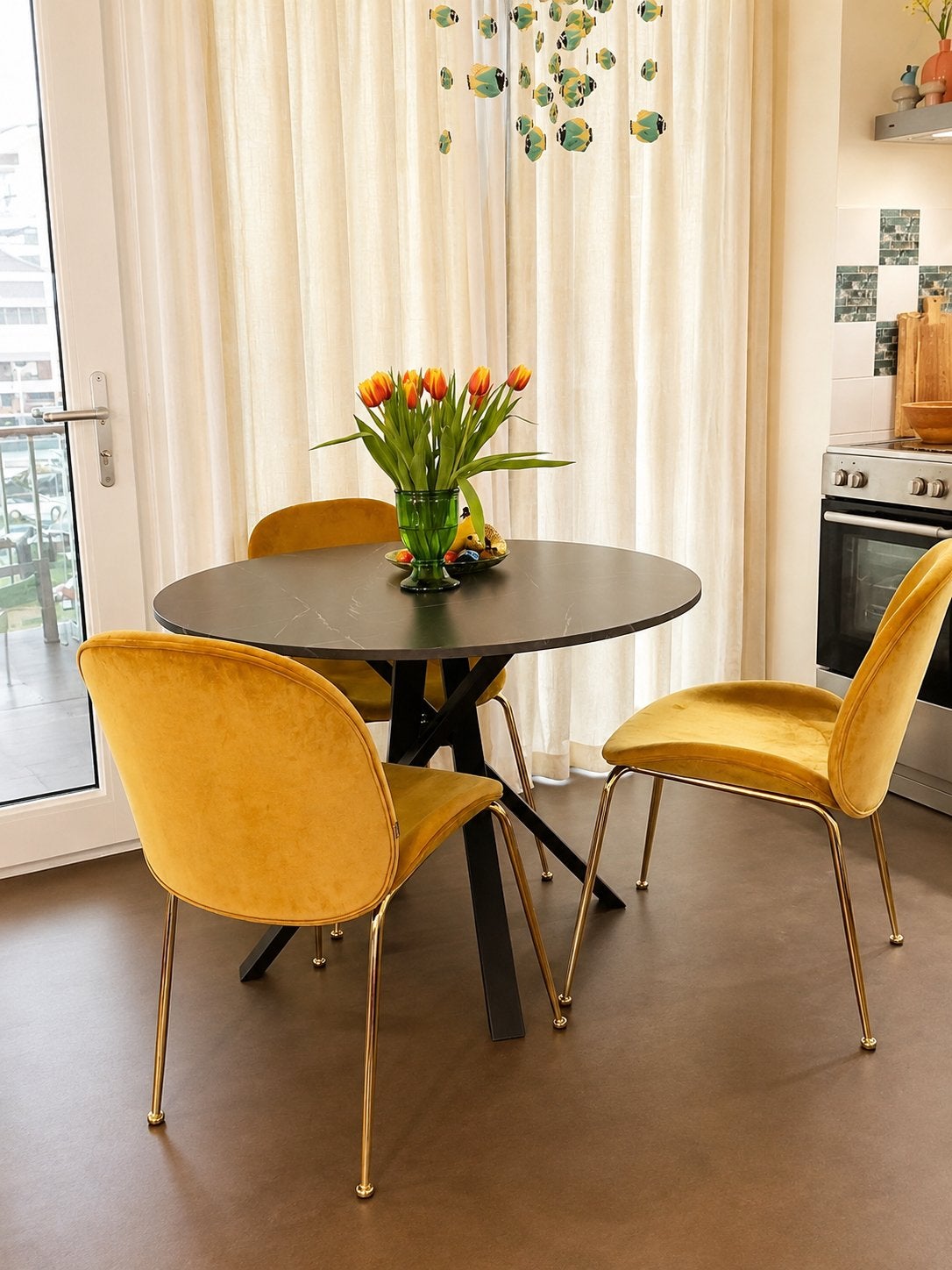 IKEA Mariedamm ronde eettafel met marmerpatroon, Ophalen, Gebruikt, 100 tot 150 cm, Rond