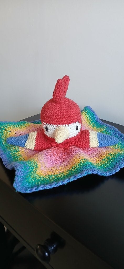 Knuffeldoekje papagaai, gehaakt, Ophalen of Verzenden, Nieuw, Knuffeldoekje, Handgemaakt