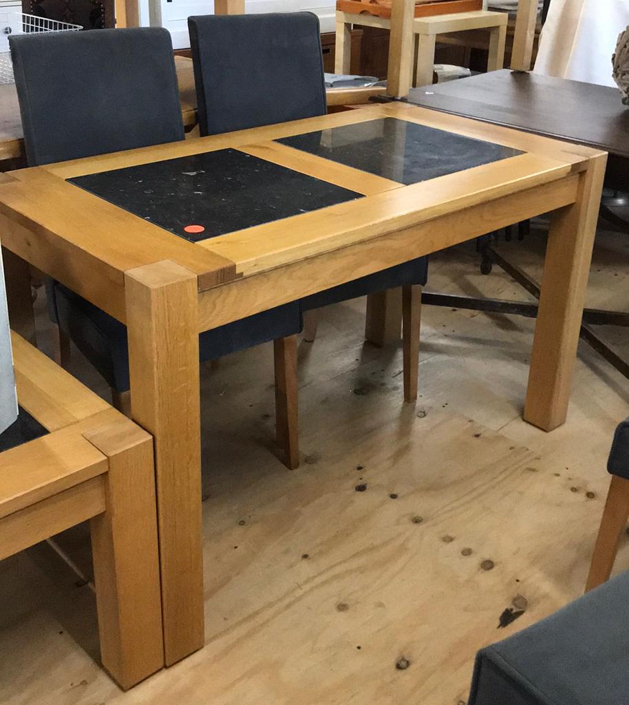 Licht eiken eettafel, zwart steen met fossielen, Ophalen, Onbekend, Onbekend, Onbekend