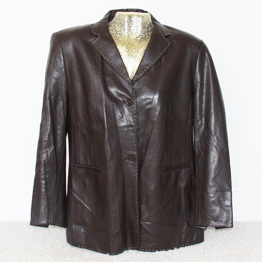 Zeer Mooie Zachte Leather Look Hauber Jas (Maat 44) € 25,-, Bruin, Hauber, Maat 42/44 (L), Ophalen of Verzenden