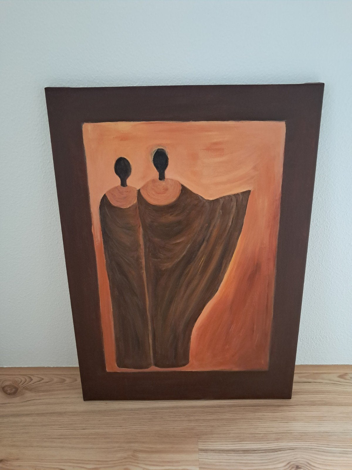 Schilderij in bruintinten met Afrikaanse figuren, Ophalen