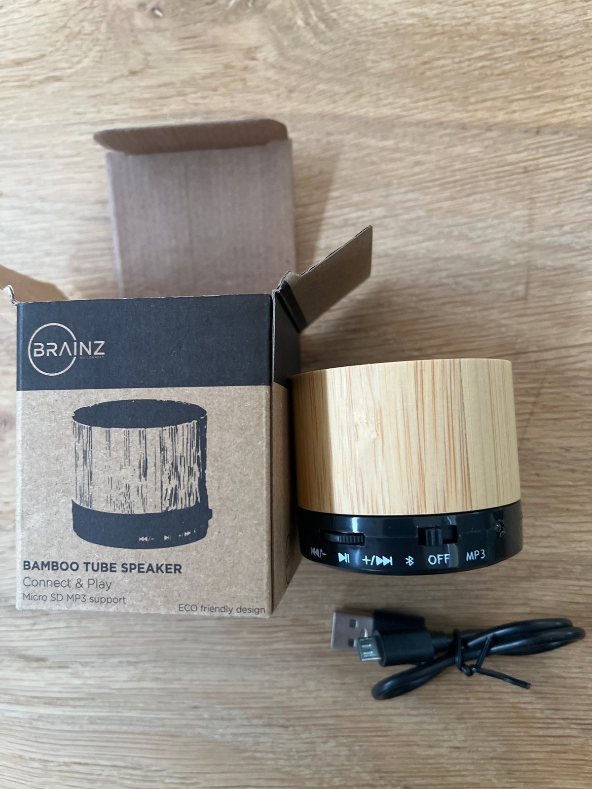BRAINZ Bamboo Tube Speaker - Draagbare Bluetooth Speaker, Audio, Tv en Foto, Zo goed als nieuw, Draagbare speaker, Bluetooth, Minder dan 60 watt