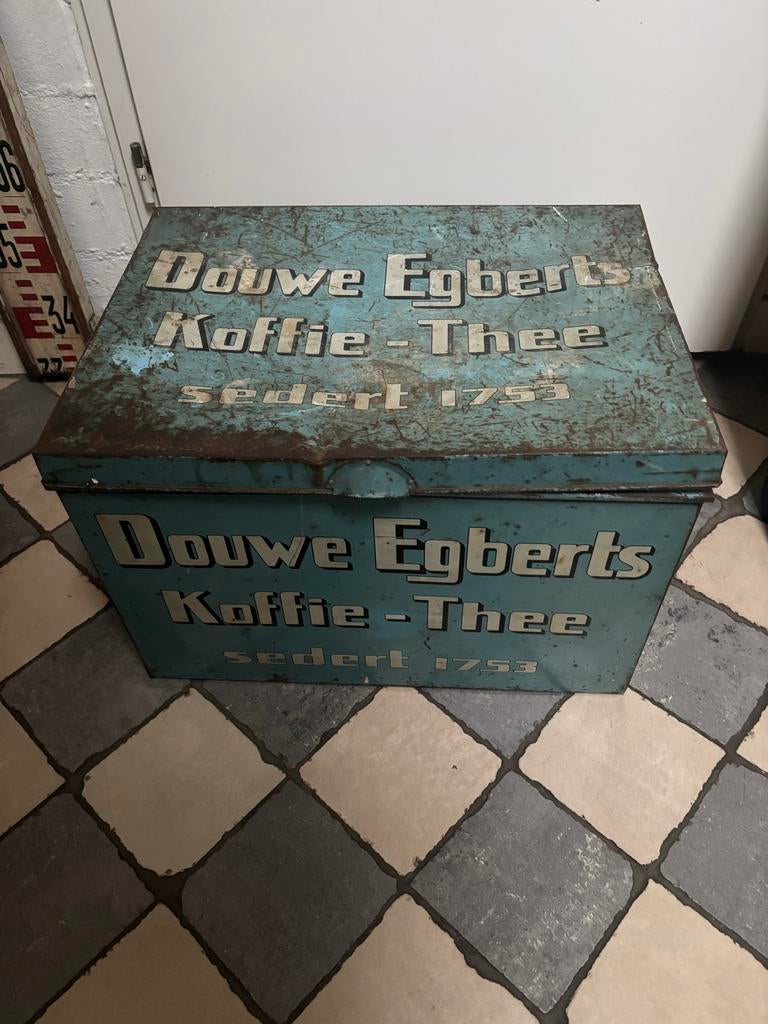 Zeldzame Douwe Egberts Winkelblik Blauw - Nette Staat, Verzamelen, Blikken, Ophalen of Verzenden, Gebruikt, Koffie, Douwe Egberts