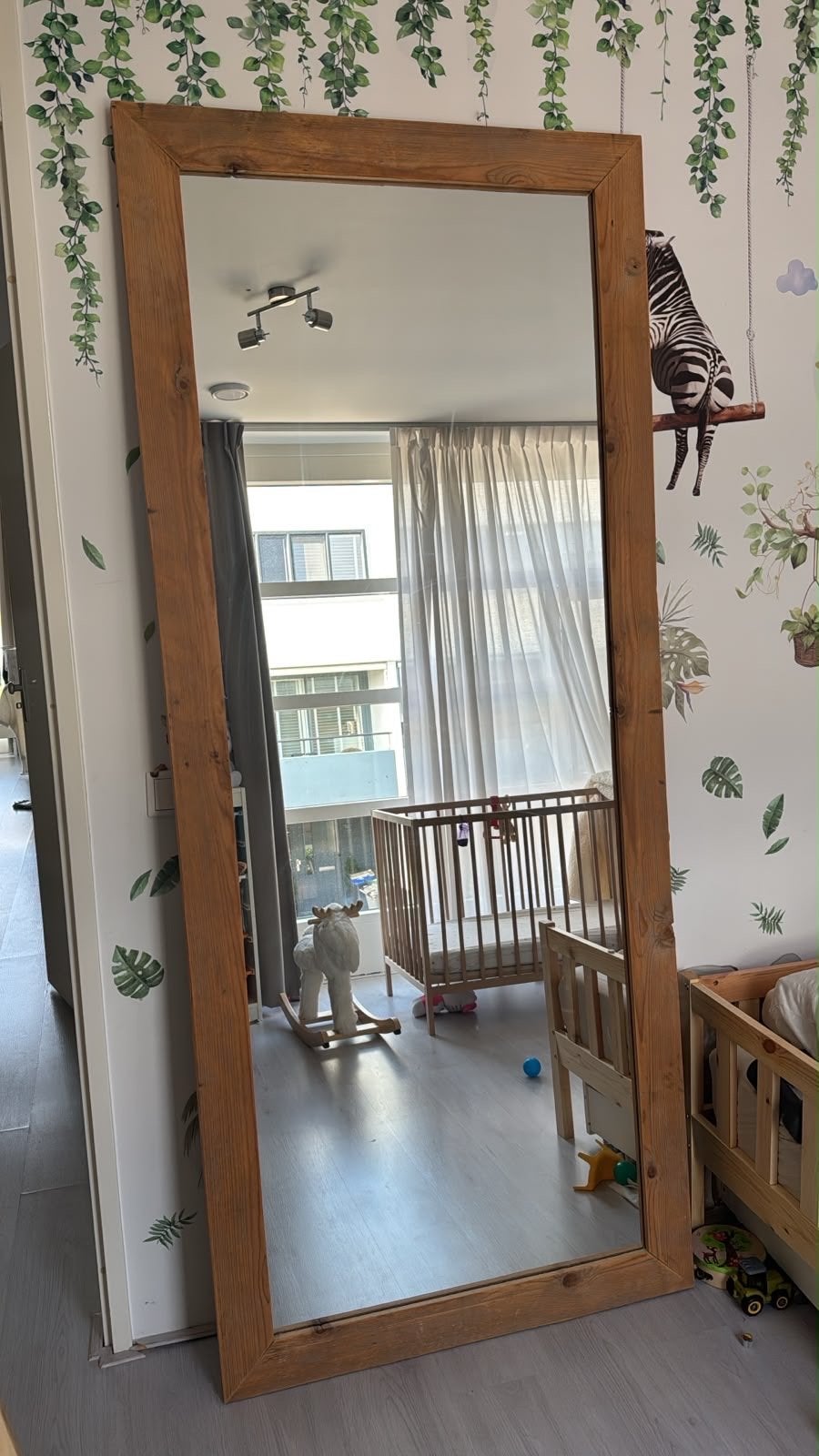 Grote spiegel met houten lijst (92x217 cm), Ophalen, Gebruikt, 200 cm of meer, 75 tot 100 cm