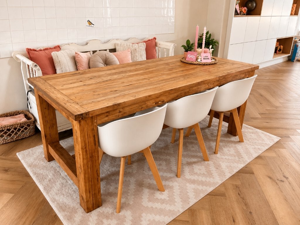 Grote, robuuste houten familie eettafel, Ophalen, Gebruikt, 100 tot 150 cm, Eikenhout