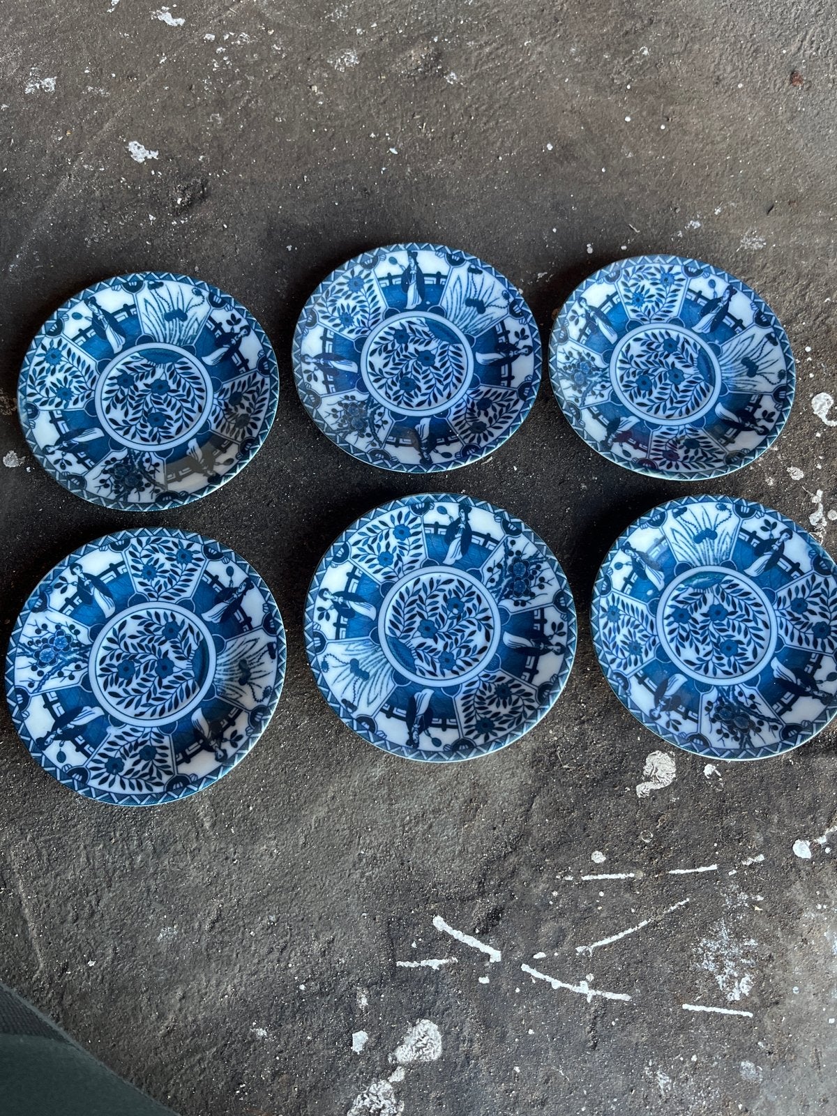 Set van 6 blauw-witte schotels en 2 kopjes, Antiek en Kunst, Ophalen of Verzenden