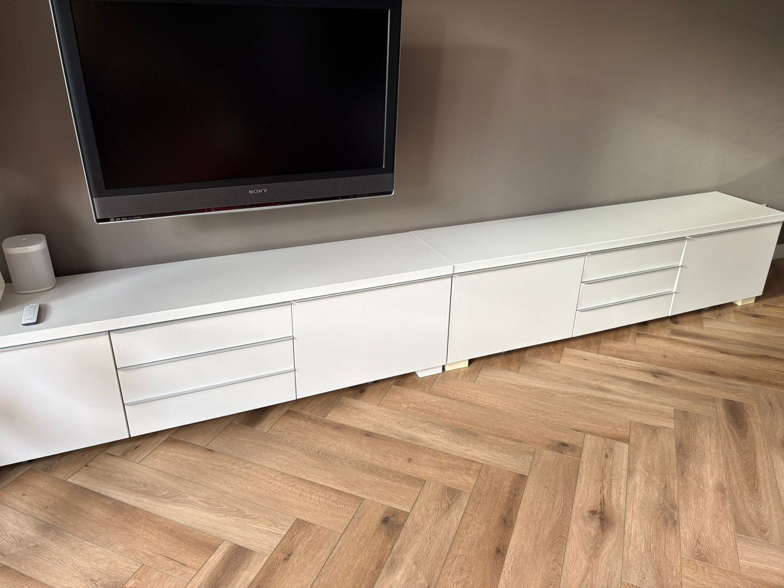 Modern wit tv-meubel / dressoir met lades, Ophalen, Gebruikt, 150 tot 200 cm, Minder dan 100 cm