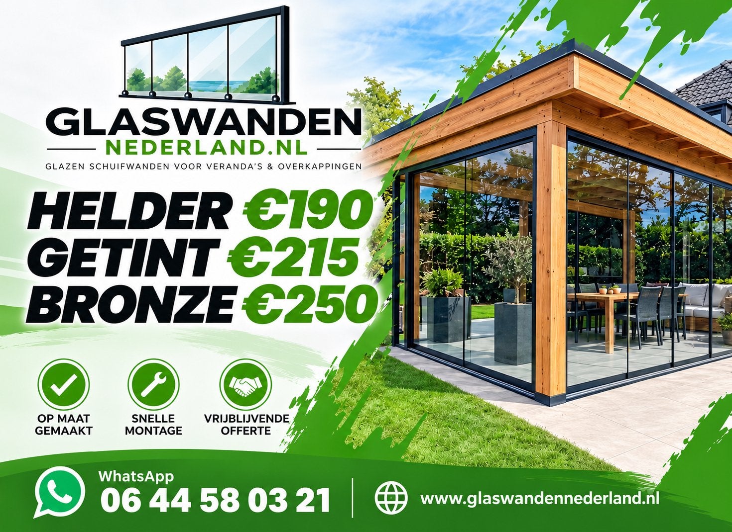 Glazen schuifwanden voor overkapping, veranda of tuinhuis, Tuin en Terras, Ophalen, Nieuw