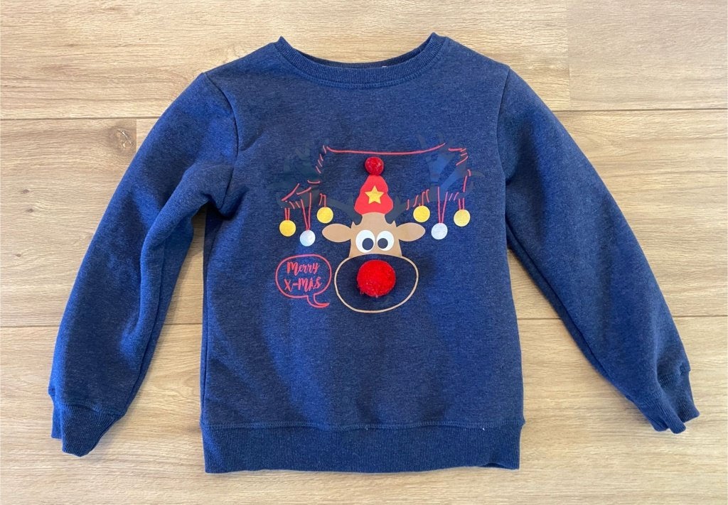 Kinder kersttrui Merry Christmas blauw rendier 134 Kids, Gebruikt, Kids, Trui of Vest, Ophalen of Verzenden