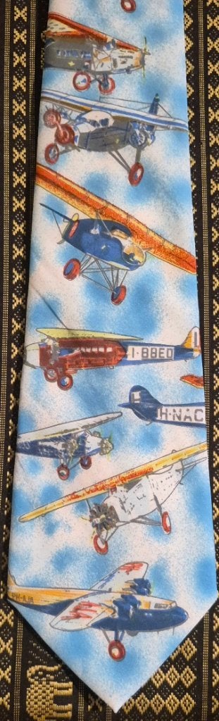 Oldtimer vliegtuigen stropdas lichtblauw, Ophalen of Verzenden, Nieuw, Blauw