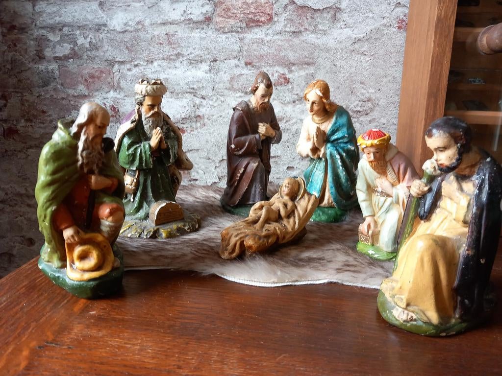 Antieke brocante kerstbeelden 7 delen, Ophalen of Verzenden, Nieuw