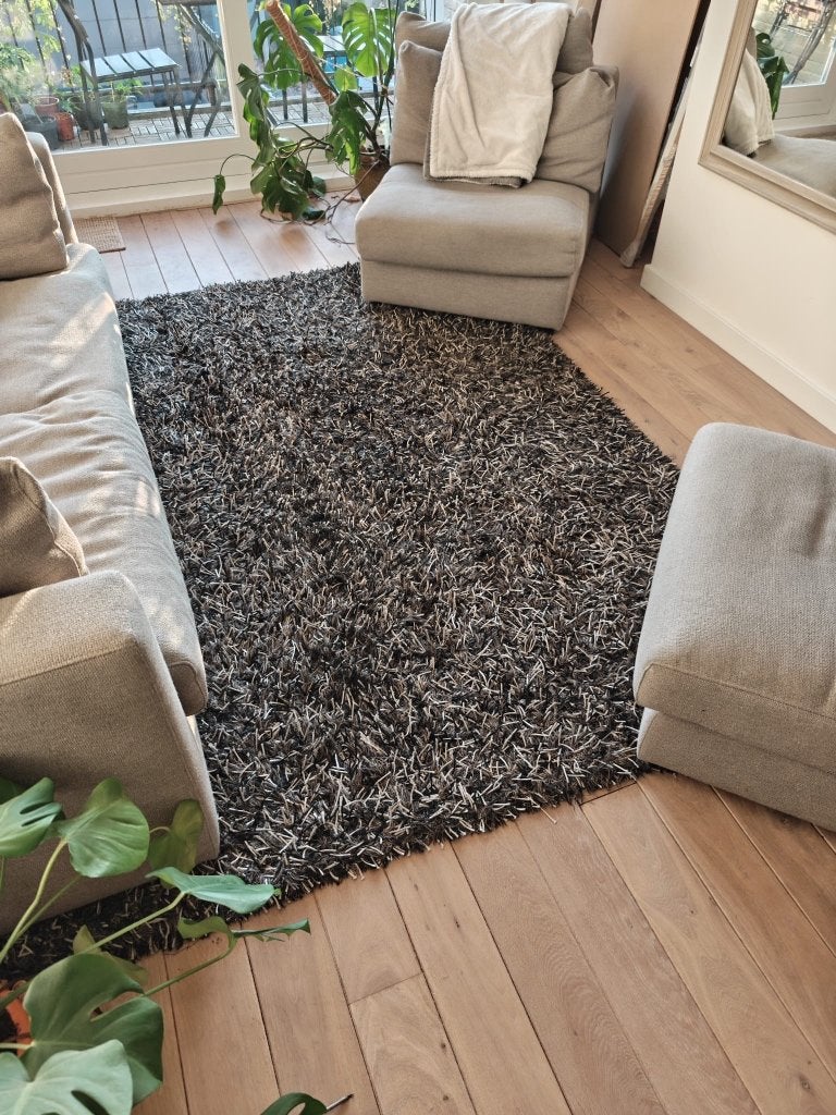 Brinker shaggy vloerkleed - 2 x 2,5 m - zwart, taupe, crème, Ophalen, Gebruikt, Bruin, 150 tot 200 cm