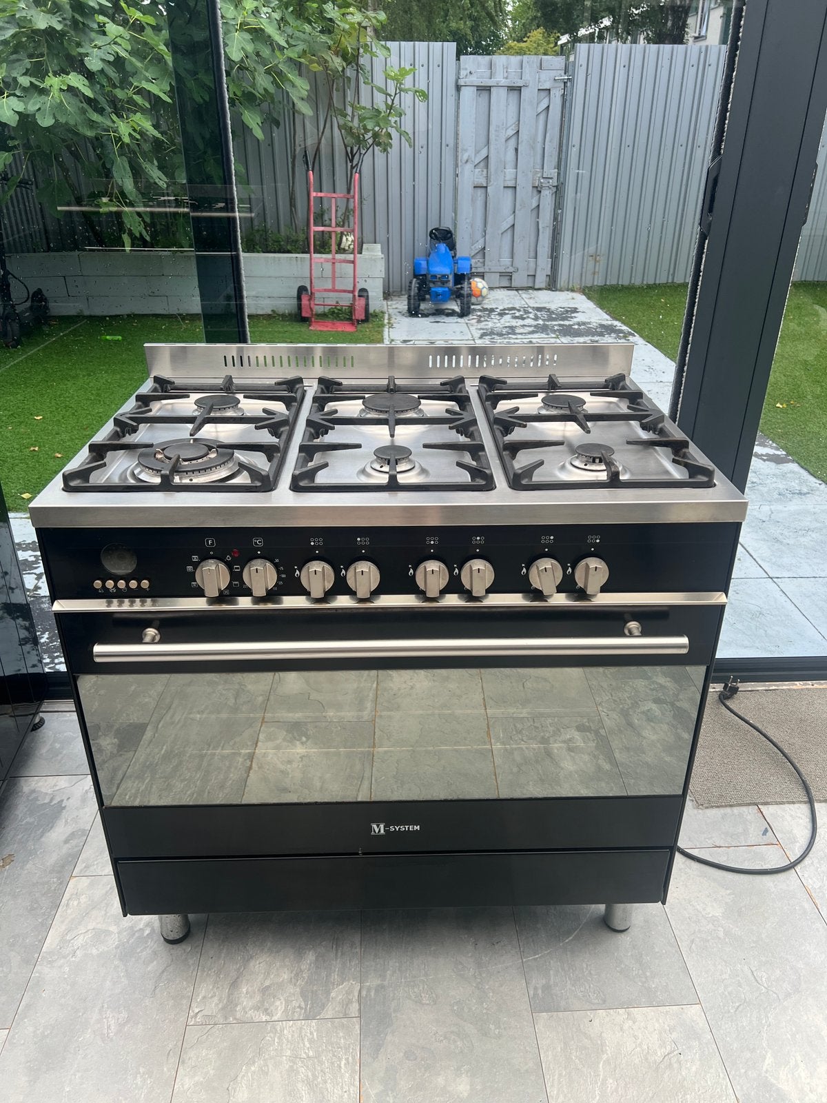Gasfornuis 90 cm M-system, Witgoed en Apparatuur, Fornuizen, 60 cm of meer, Zo goed als nieuw, Inbouw, Inductie
