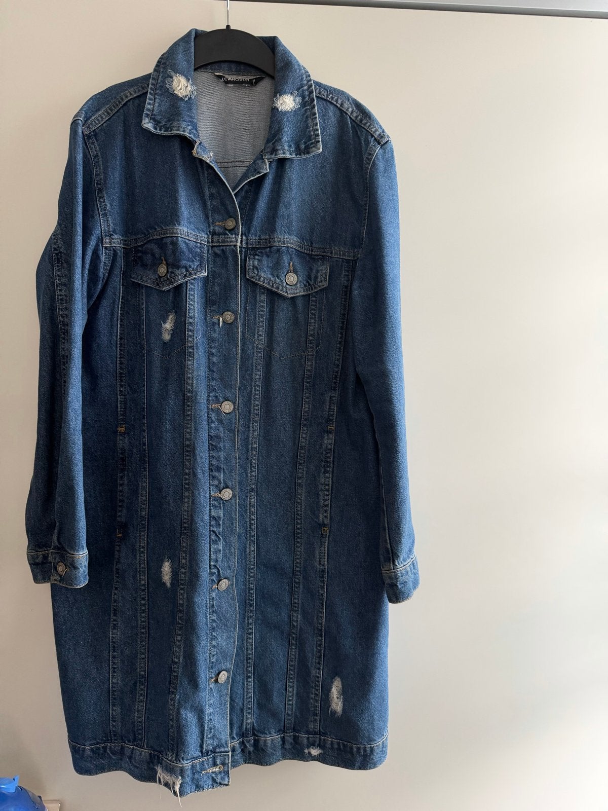 Lange spijkerjas met scheuren - LCW Modest in maat m, Ophalen of Verzenden, Zo goed als nieuw, Maat 38/40 (M), Blauw