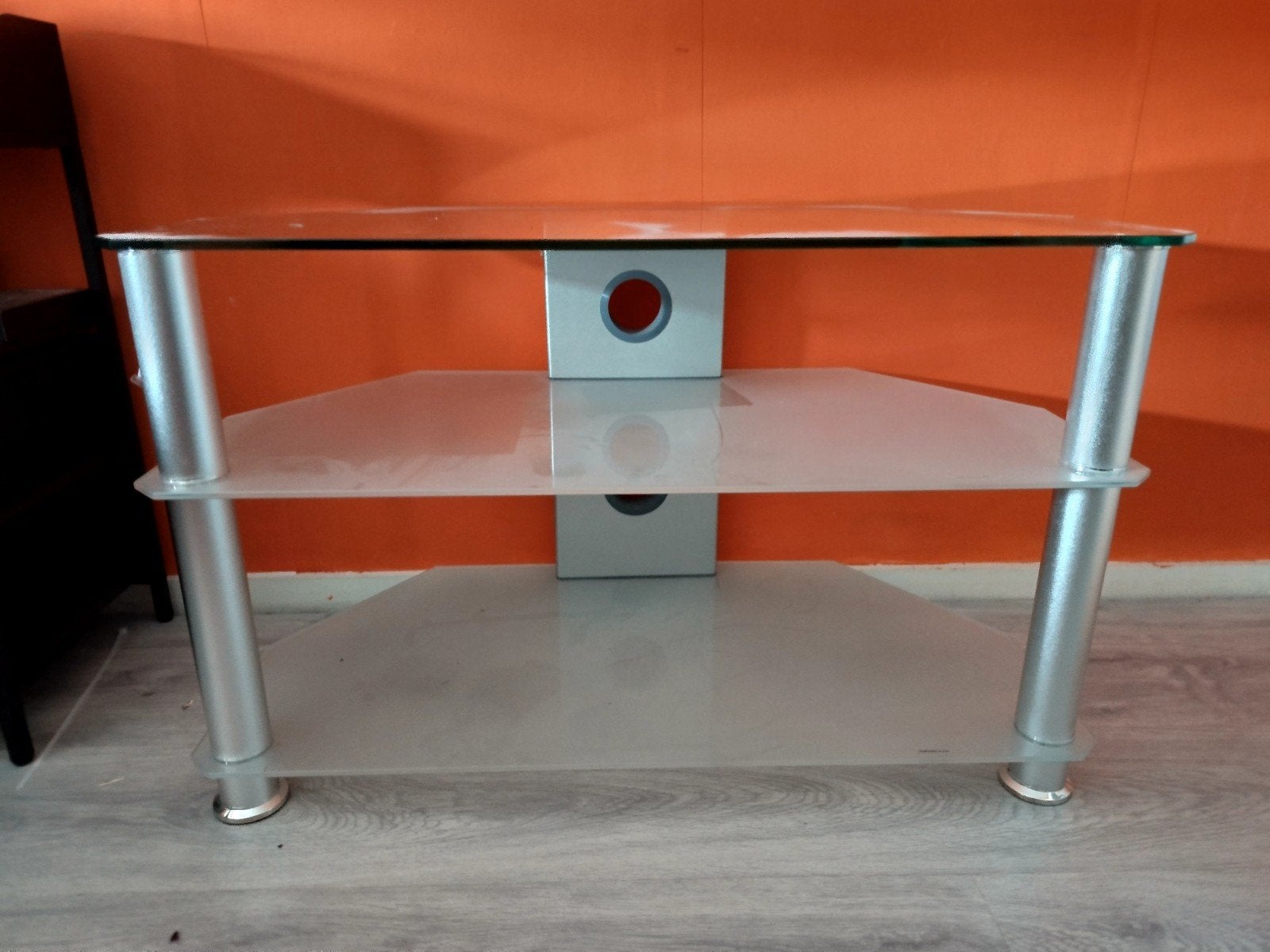 Glazen TV-meubel met 3 planken, Huis en Inrichting, Ophalen, Gebruikt, 100 tot 150 cm, Glas
