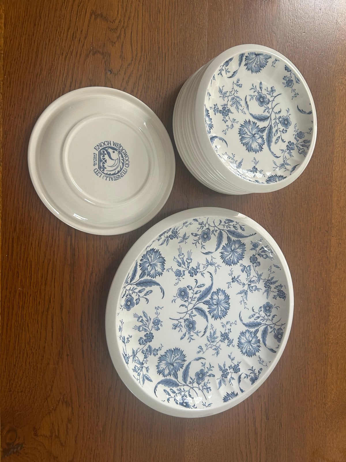 Vintage Wedgwood Tunstall borden - blauw bloemmotief, Ophalen, Gebruikt, Keramiek, Vintage