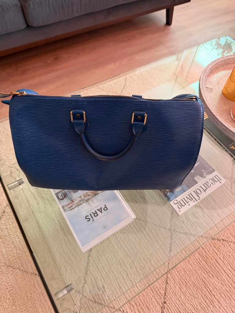 Vintage Louis Vuitton Epi Keepall / Duffle Bag - Blauw, Ophalen, 40 tot 60 cm, Gebruikt, 20 tot 30 cm