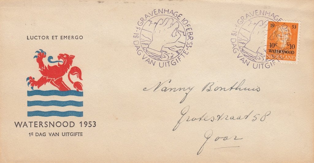 Nederland - 1953 - Watersnood -4- E-12 - 1e Dag Envelop -1-, Verzenden, Beschreven, Nederland