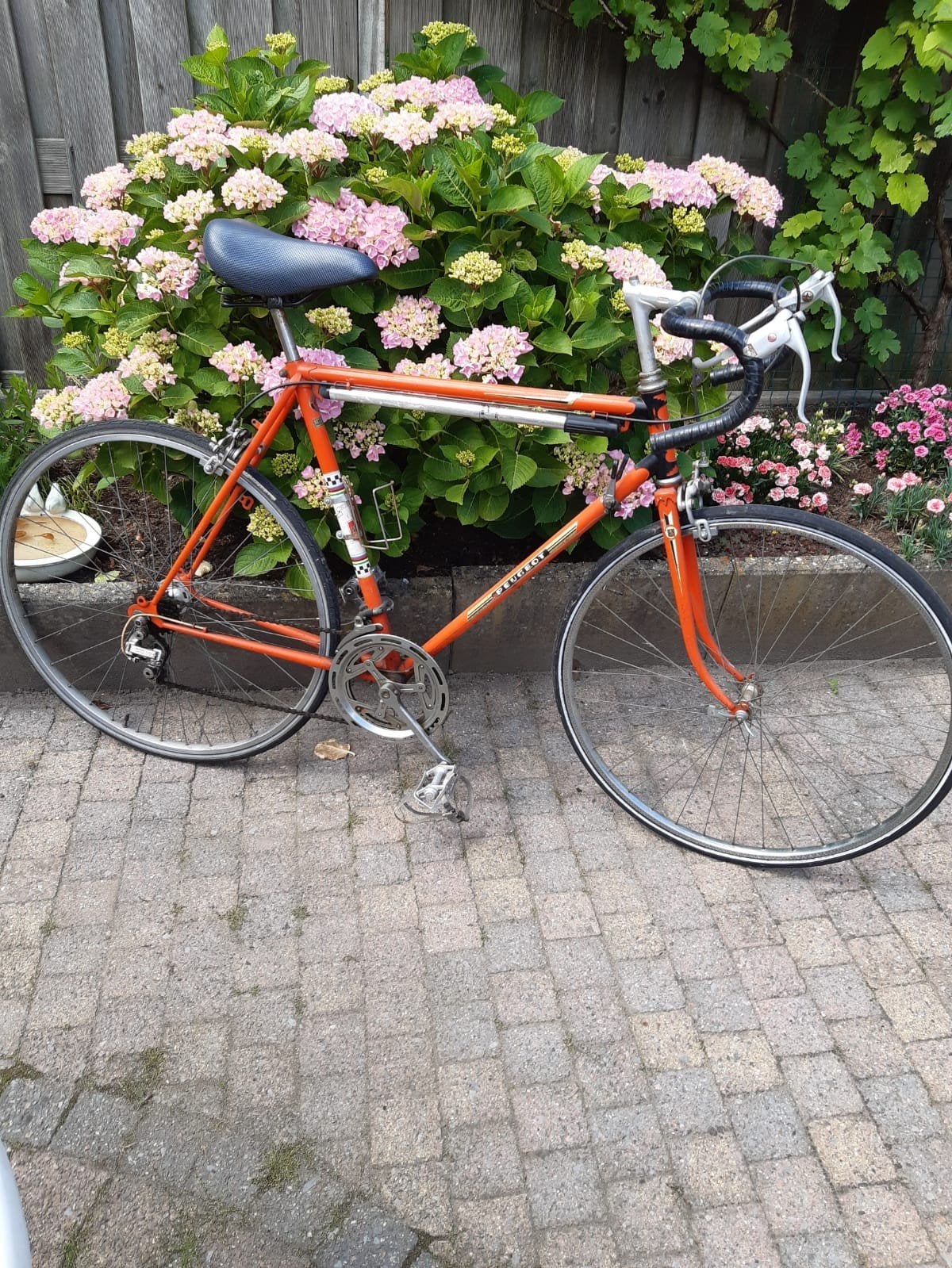 Vintage Oranje Peugeot Racefiets Heren, Fietsen en Brommers, Gebruikt, Velgrem, 53 tot 57 cm, Ophalen