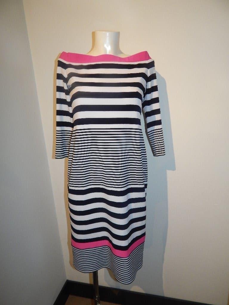Joseph Ribkoff zwart wit stretch jurk roze accenten mt 38