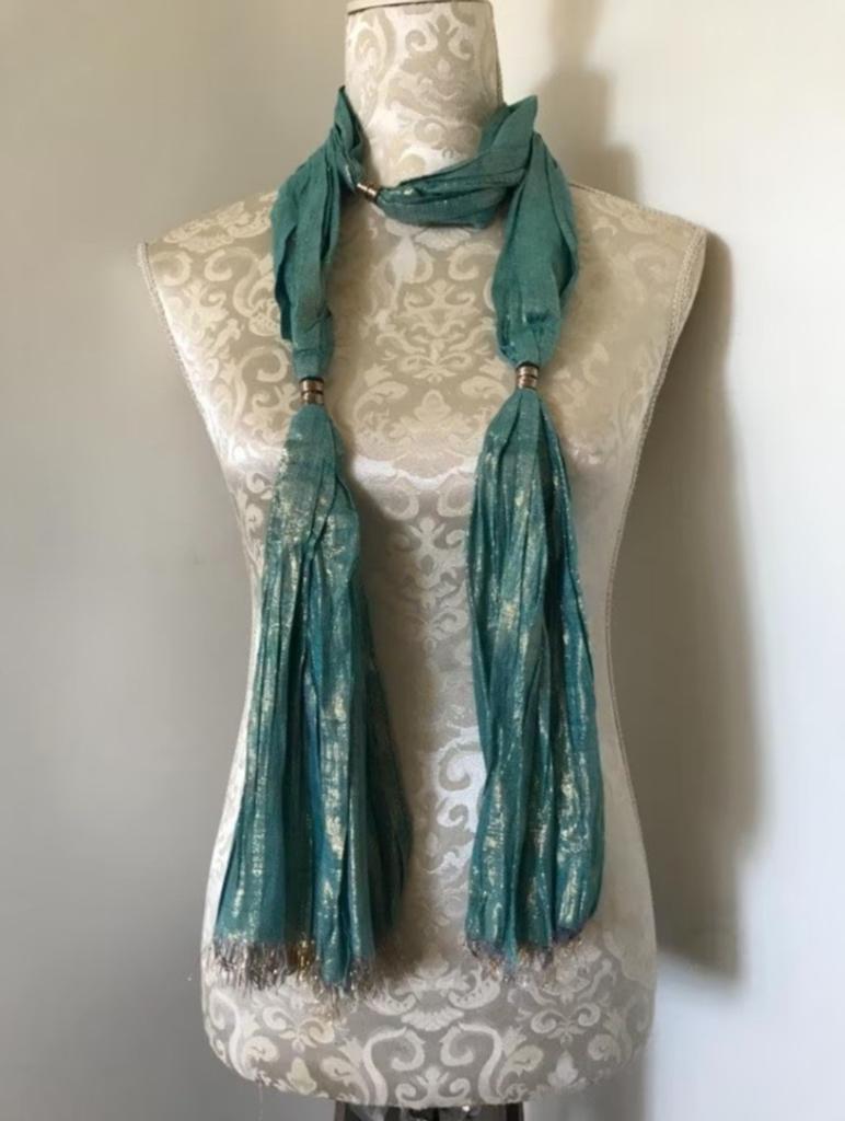 Groen-Gouden Sjaal, Ophalen of Verzenden, Zo goed als nieuw, Maat 34 (XS) of kleiner, Sjaal