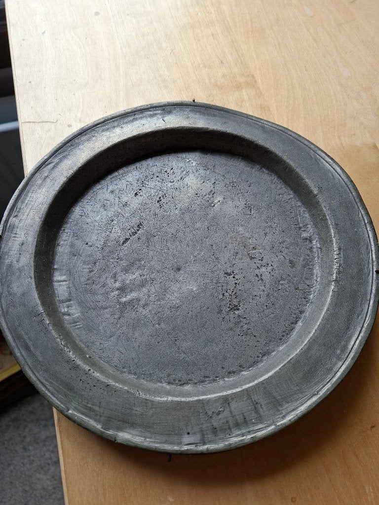Antiek tinnen bord; gegoten, Ophalen of Verzenden