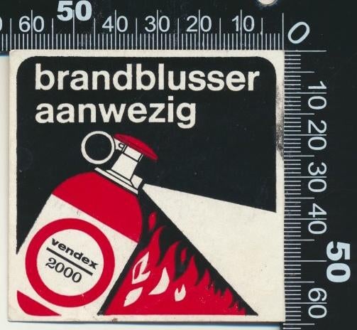 Sticker: Vendex 2000 - Brandblusser aanwezig, Verzamelen, Ophalen of Verzenden, Zo goed als nieuw, Bedrijf of Vereniging