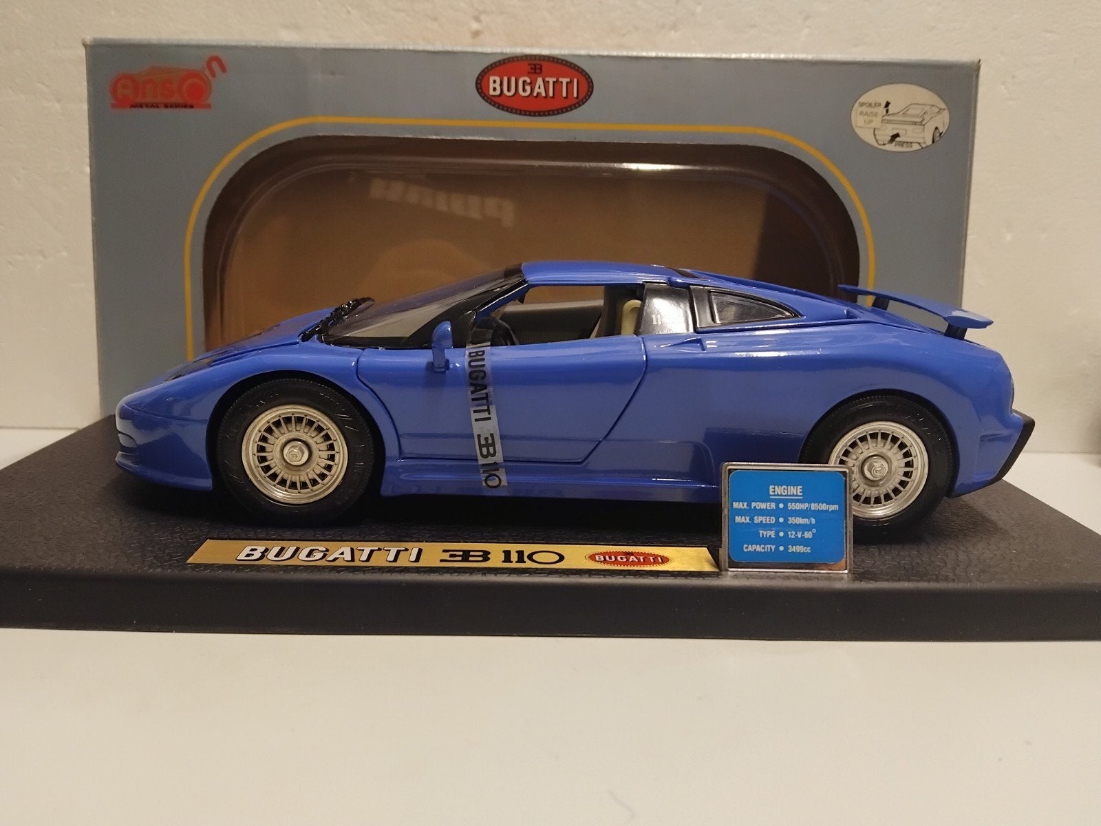 Bugatti EB 110 kobalt blauw 1992 Anson metal 1:18 KRD, Ophalen of Verzenden, Zo goed als nieuw, Auto, Anson