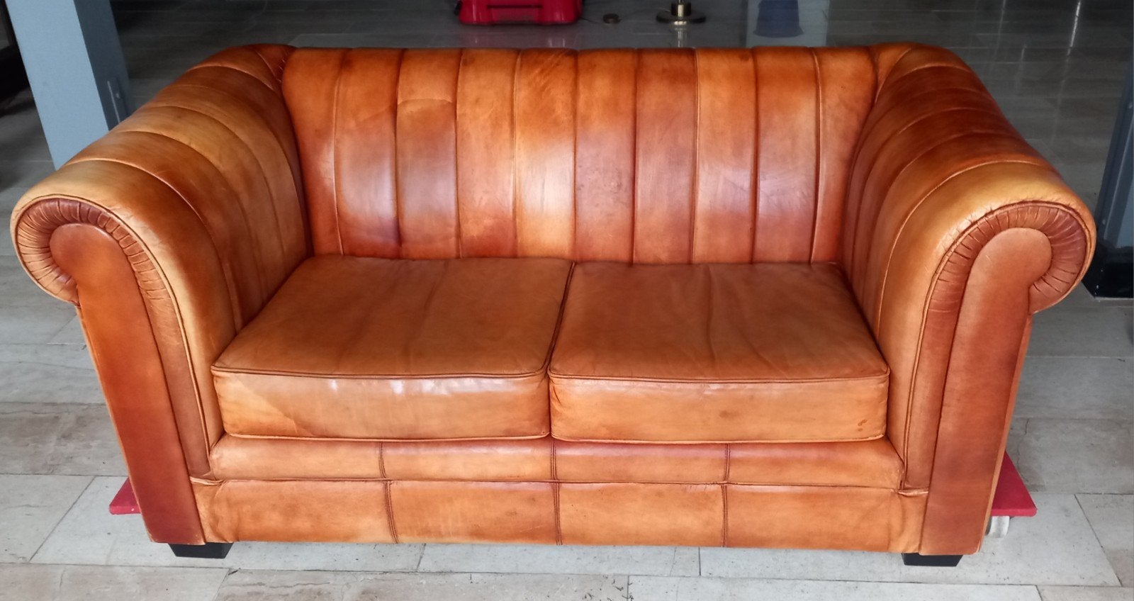 Vintage leren 2-zits bank art deco stijl, Ophalen