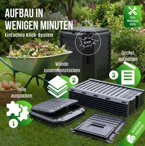 Compostbak composteervat 380 L zwart compost GRATIS BEZORGD!, Verzenden, Compostbak