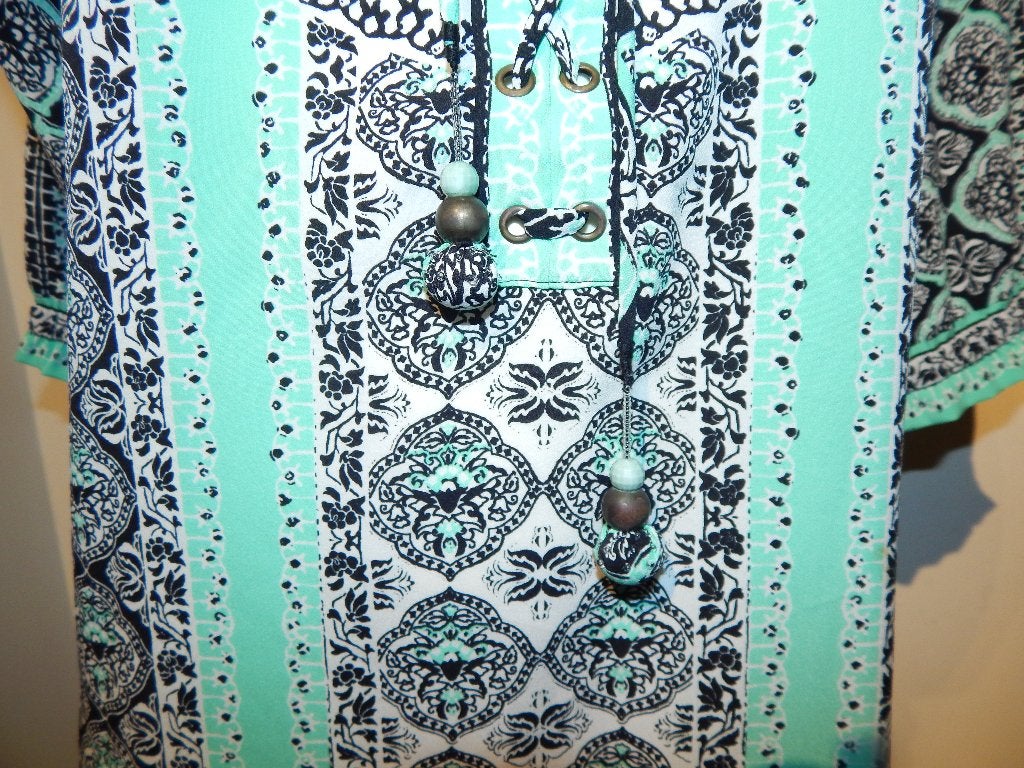 Hale Bob Ibiza jurk mooie print koort met kralen hangers L, Maat 42/44 (L), Zo goed als nieuw, Boven de knie, Hale Bob