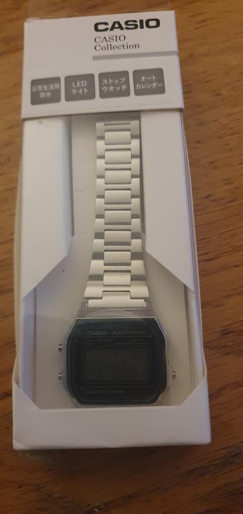 Casio A158WA-1JH Vintage digitale horloge  in doos, Staal, Polshorloge, Nieuw, Ophalen of Verzenden