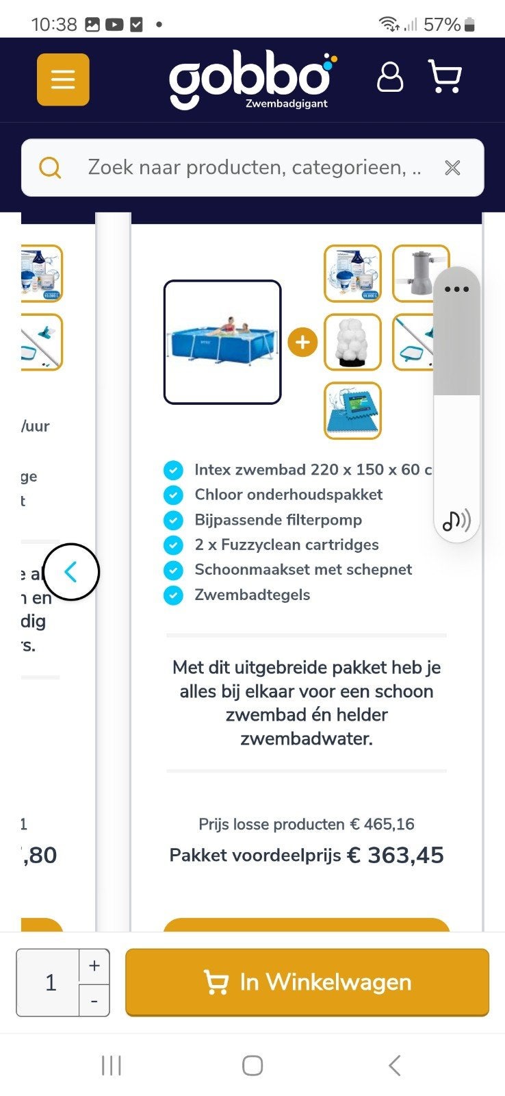 Zwembad intex 2.20x1.50x60, Ophalen, Afdekzeil
