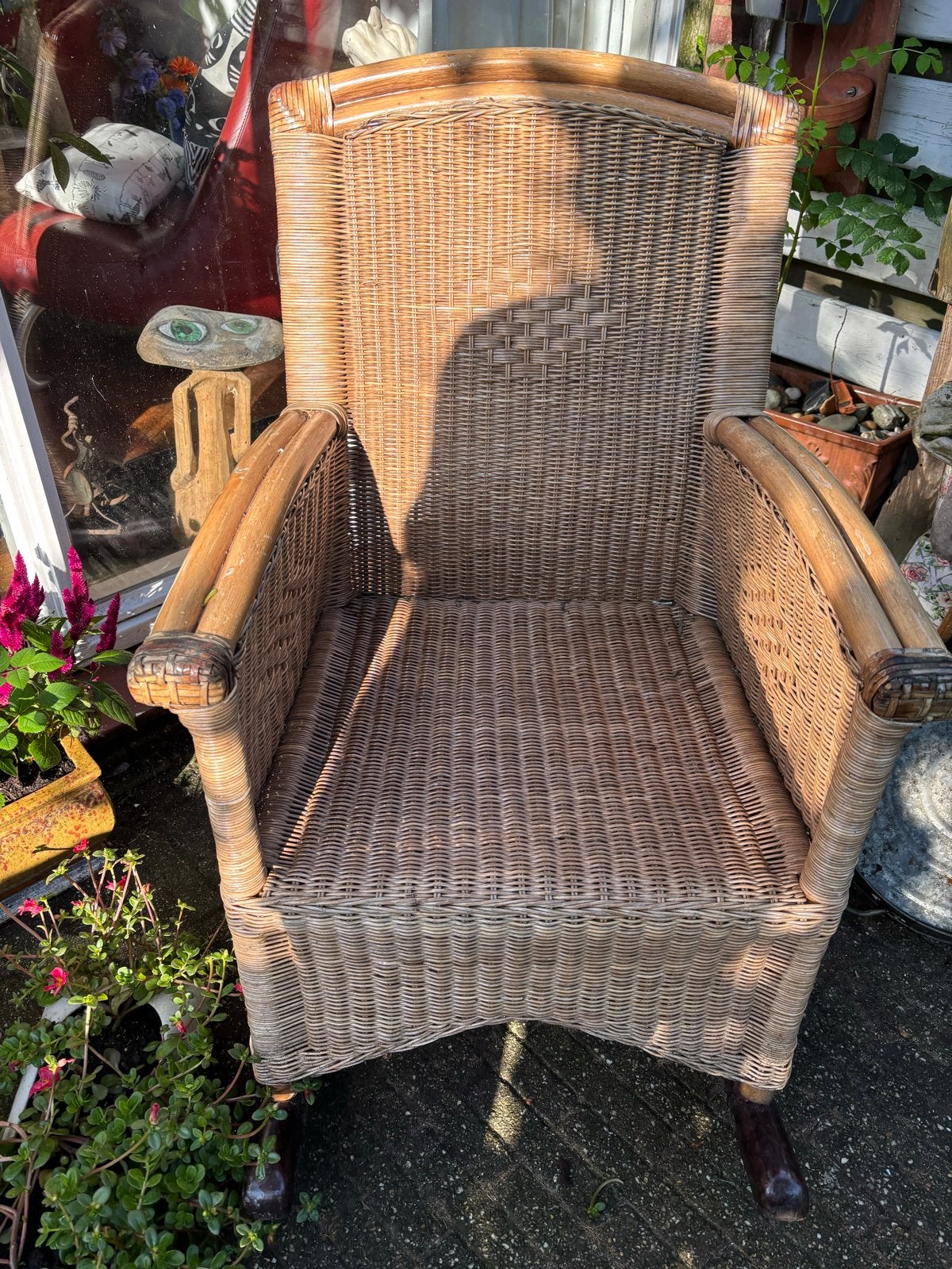 Vintage rotan schommelstoel, Ophalen, Gebruikt, 50 tot 75 cm, Riet of Rotan