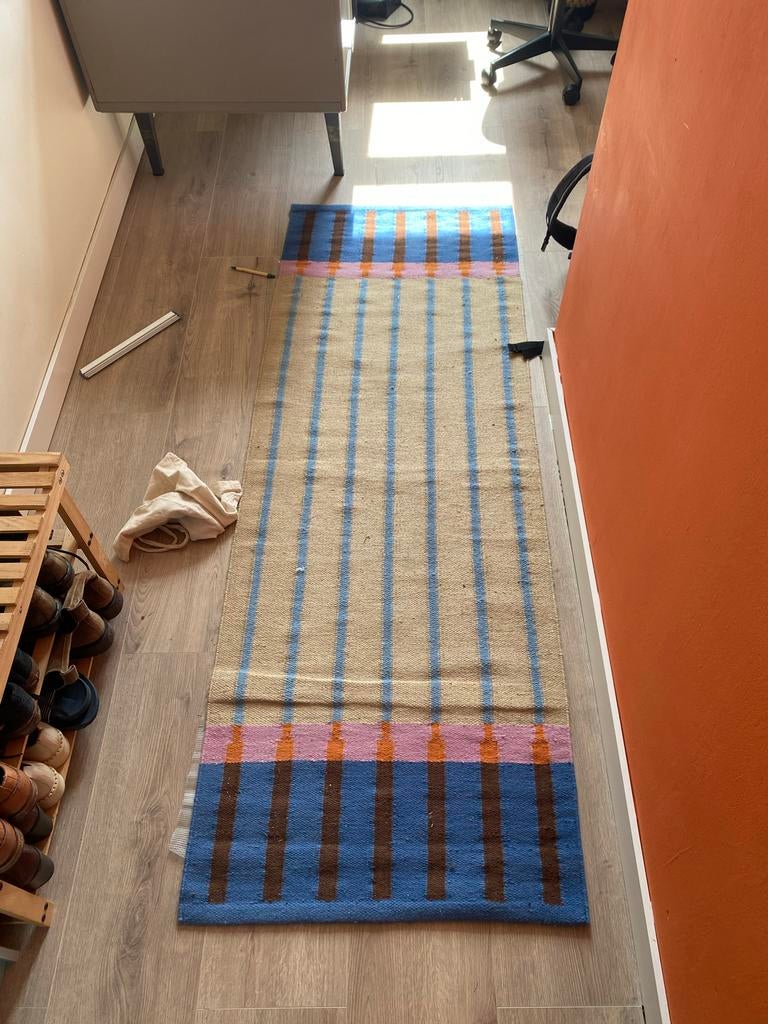 IKEA MÄVINN Loper, beige blauw/streep, 70x200 cm, Huis en Inrichting, Stoffering | Tapijten en Kleden, Beige, Zo goed als nieuw