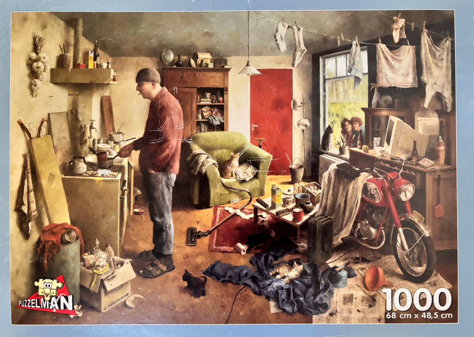 Marius van Dokkum “Mannenhuishouding”, Hobby en Vrije tijd, Ophalen of Verzenden, Minder dan 500 stukjes, Zo goed als nieuw