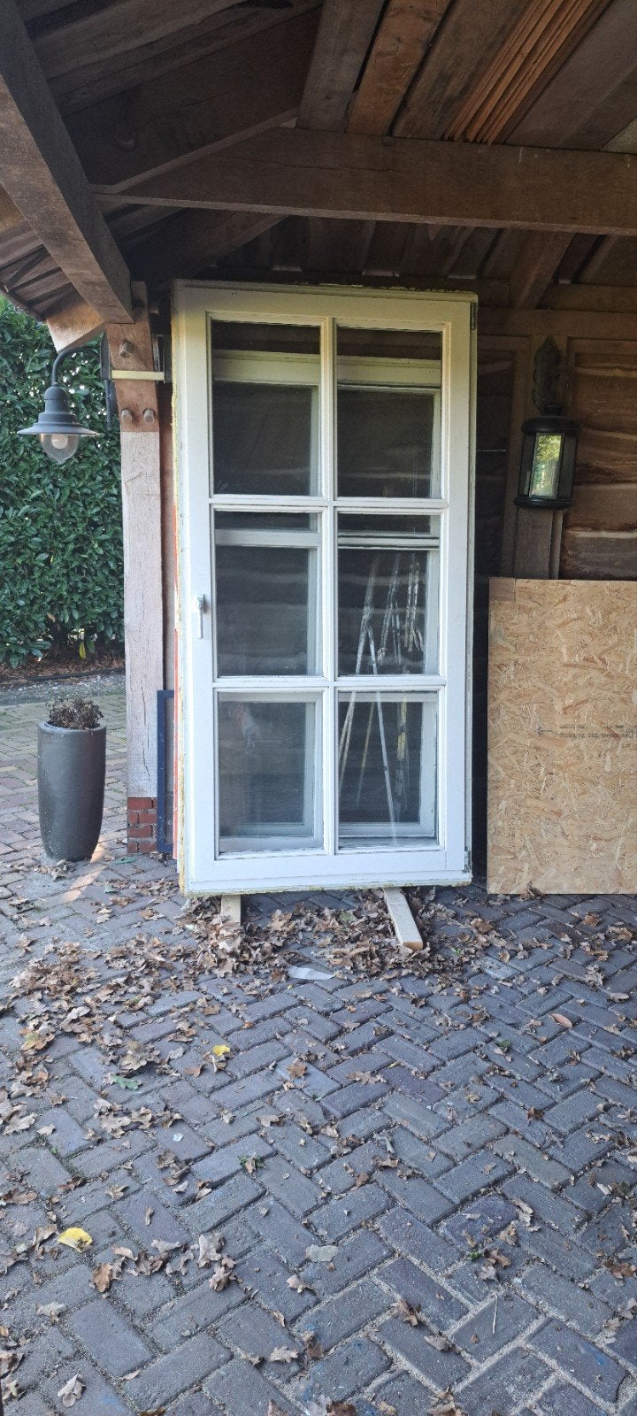Merbau of Meranti kozijn boederijstijl 6 vakken met raam, Raamkozijn, Zo goed als nieuw, 150 tot 225 cm, Inclusief glas