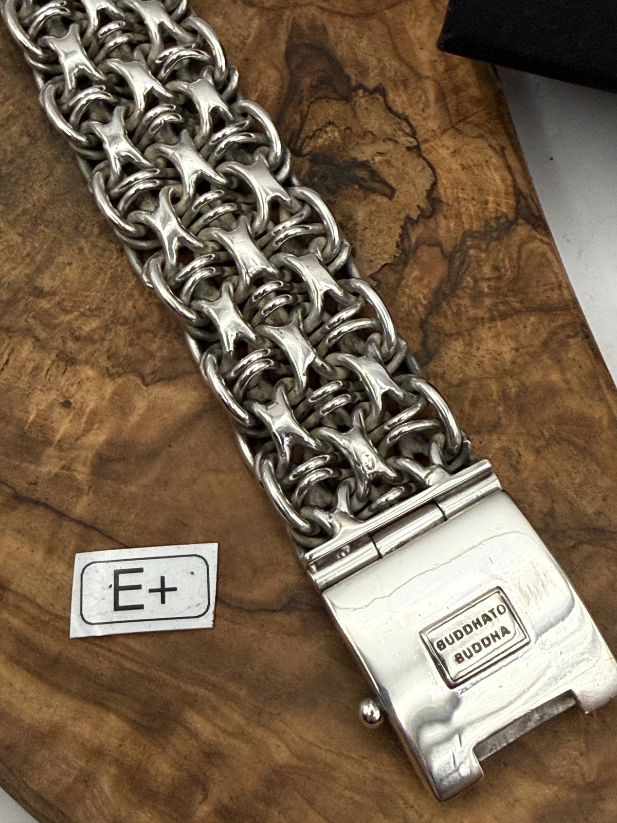 “BAWON XL” buddha to buddha 24cm• Maat: E+ “GEPOLIJST, Ophalen of Verzenden, Zo goed als nieuw, Zilver, Zilver