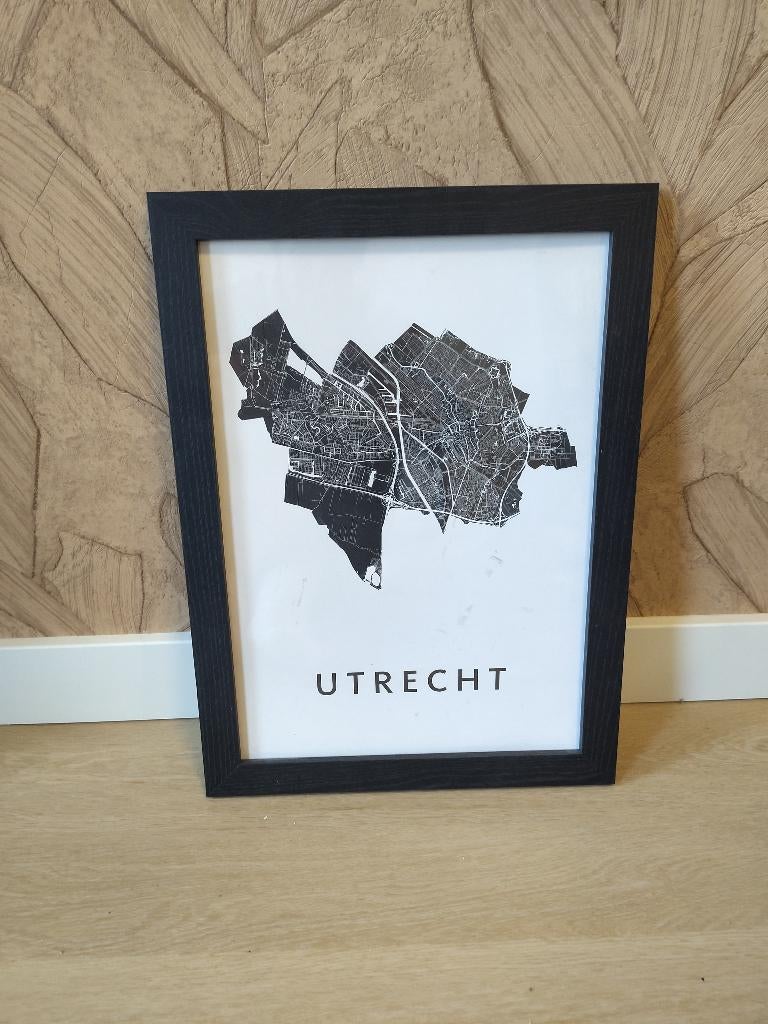 Ingelijste poster Utrecht – stadskaart, Verzamelen, Posters, Ophalen, Zo goed als nieuw, A1 t/m A3