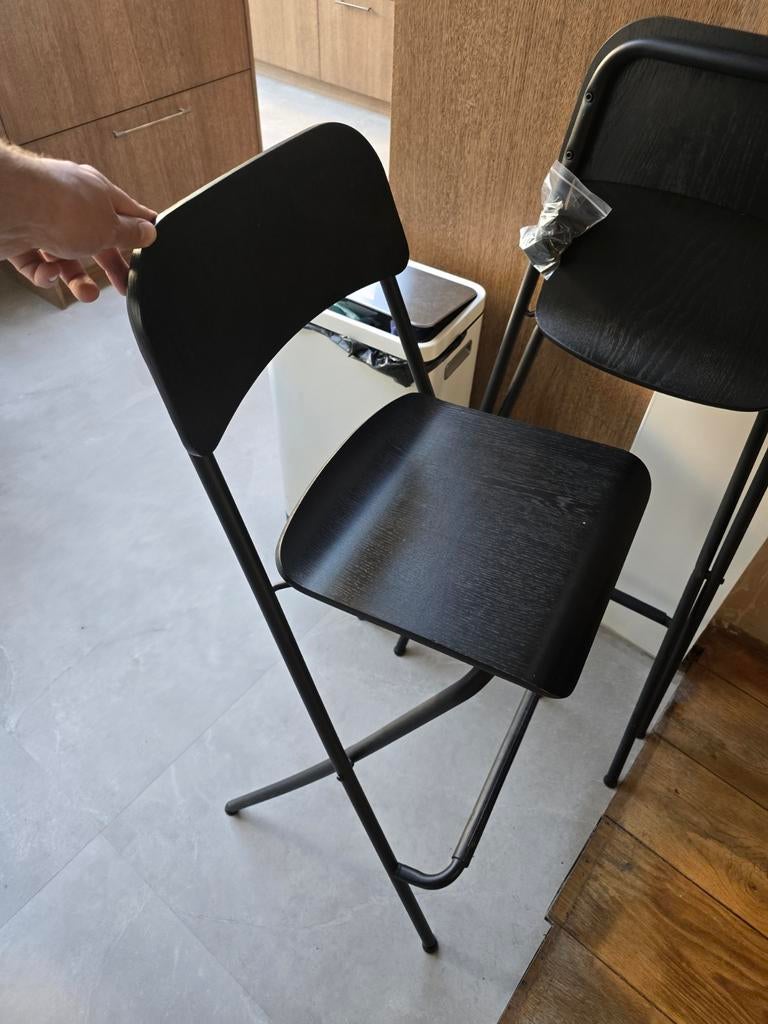 2x IKEA Franklin barkruk 74 cm inklapbaar, Ophalen, Gebruikt, 60 tot 90 cm, Hout