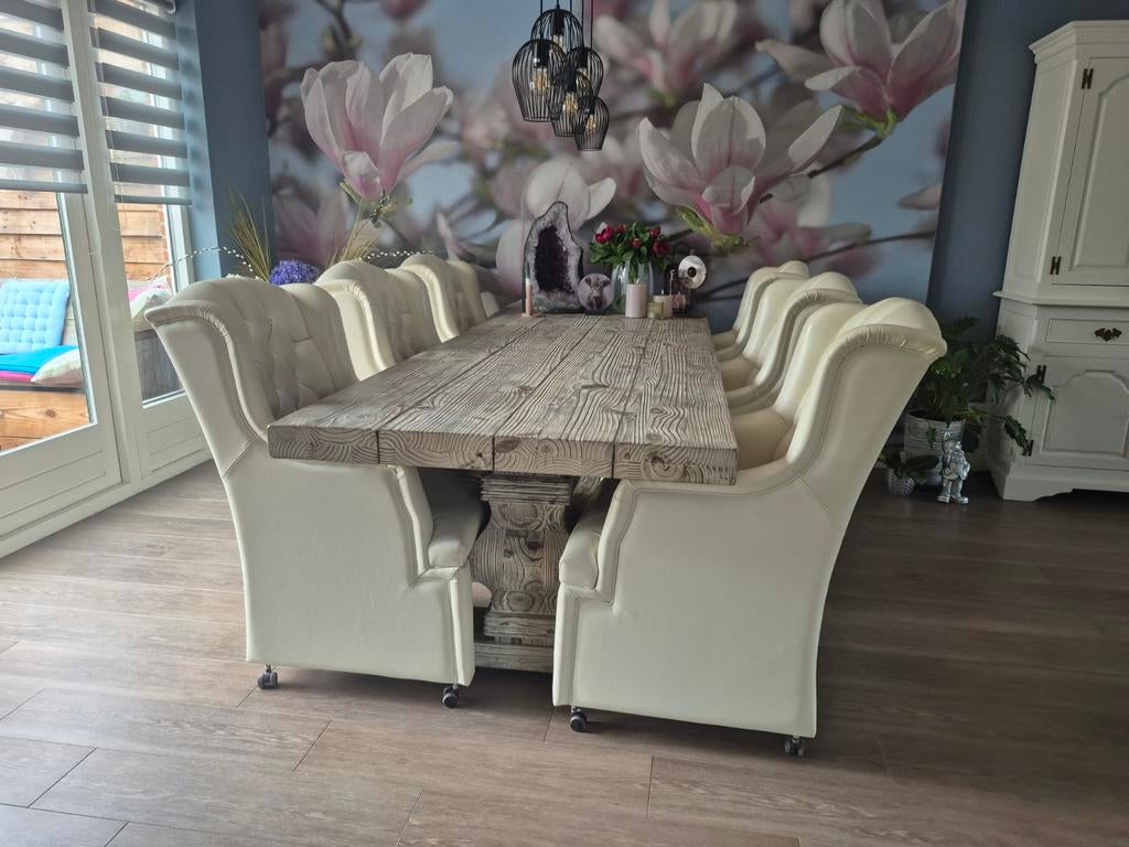 Kloostertafel / klooster tafel 260 x 100 cm – greywash, Huis en Inrichting, Tafels | Eettafels, Ophalen, 100 tot 150 cm, 200 cm of meer