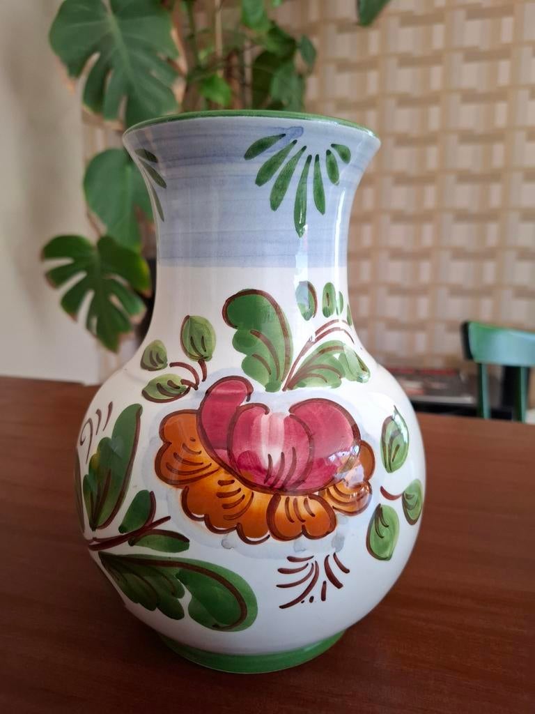 Vintage handgeschilderde vaas met bloemen - Italië, Antiek en Kunst, Ophalen of Verzenden