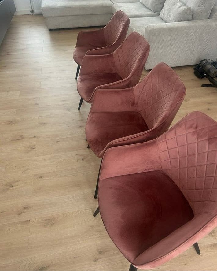 Velvet roze eetkamerstoelen, Huis en Inrichting, Ophalen, Eenpersoons, Minder dan 75 cm, Zo goed als nieuw