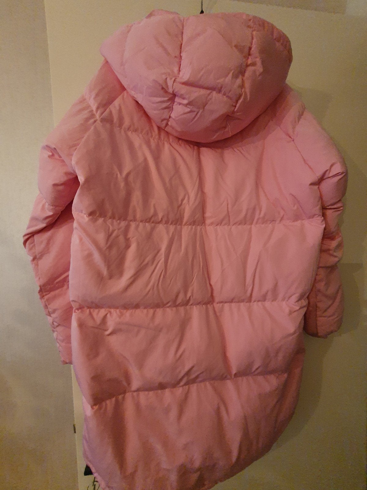Roze Selected Femme lange puffer jas met capuchon, Maat 38/40 (M), Selected Femme, Ophalen of Verzenden, Zo goed als nieuw