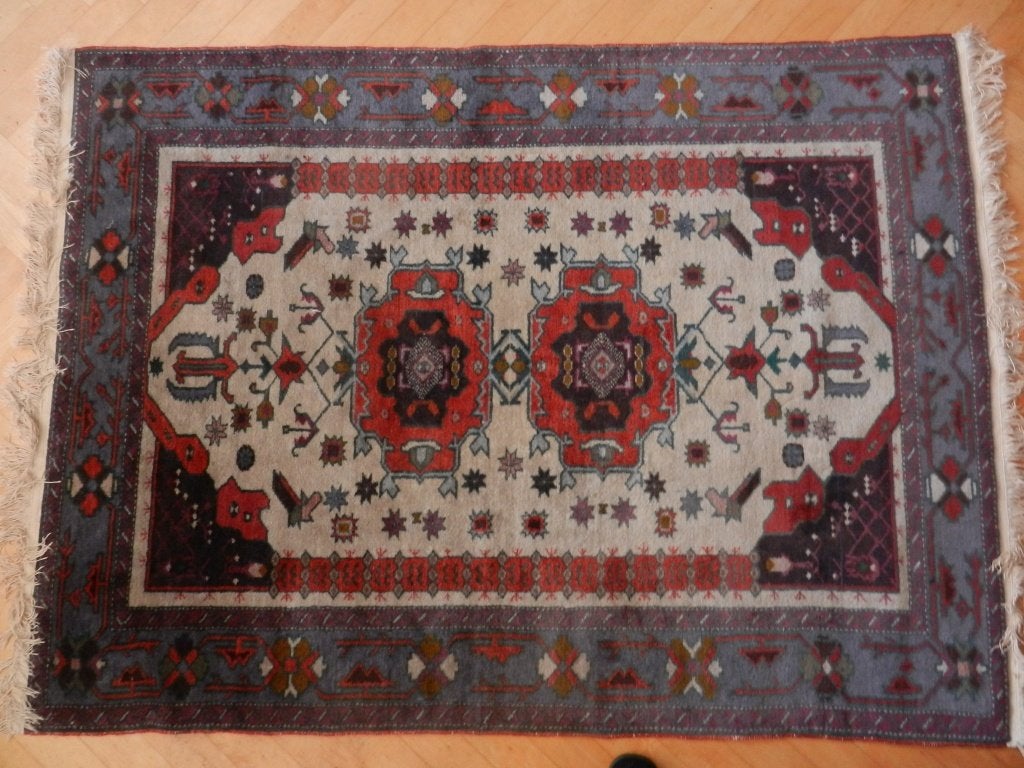 Prachtig oosters tapijt Heriz? rood blauw beige 123 x 165 cm, 100 tot 150 cm, Ophalen of Verzenden, Zo goed als nieuw, Blauw