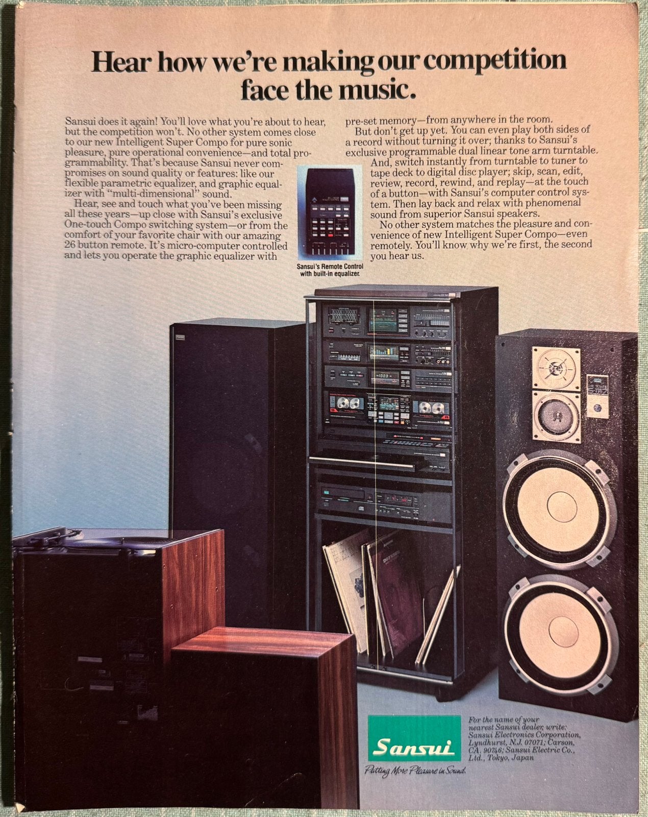 Advertentie 1984 Sansui Intelligent Super Compo stereotoren, Verzenden, 1980 tot heden, Buitenland, Knipsel(s)