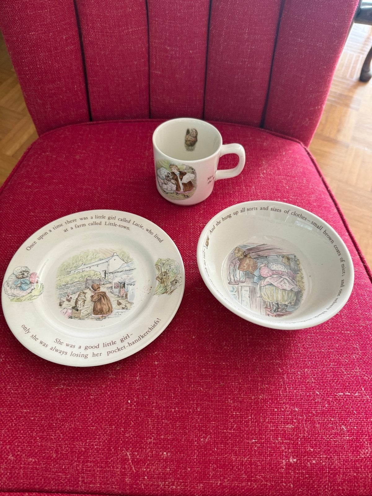 Wedgwood Beatrix Potter Mrs. Tiggy-Winkle geboorte set., Klassiek, Ophalen of Verzenden, Zo goed als nieuw, Wedgwood